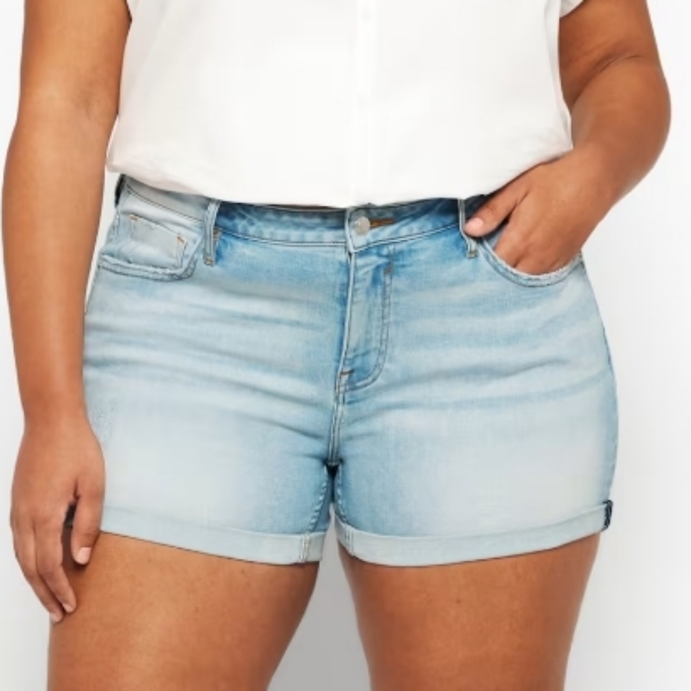 Vigoss Jagger Light Blue High-Rise Rolled Hem Denim Shorts